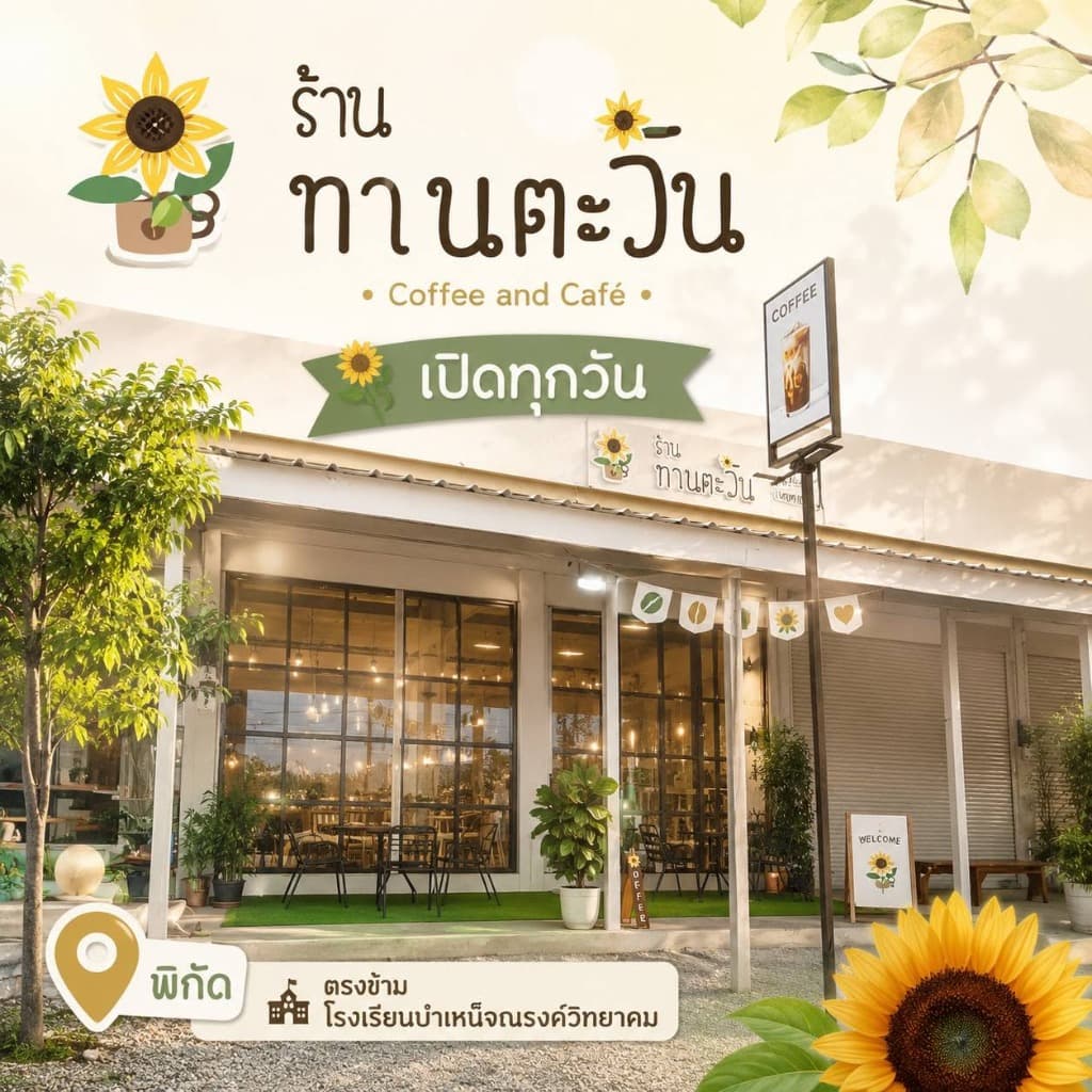 ป้ายพิกัดร้าน Tantawan Coffee & Café ตรงข้ามโรงเรียนบำเหน็จณรงค์วิทยาคม
